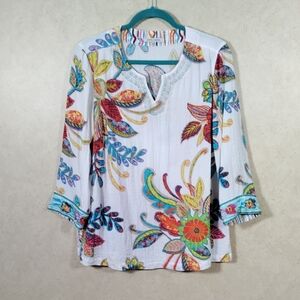 John Mark White Tunic with Multicolor Floral Print